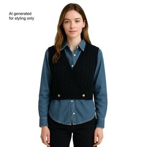 Vintage 80s SK & Company Lambswool Angora Cable Knit Sweater Vest Black M